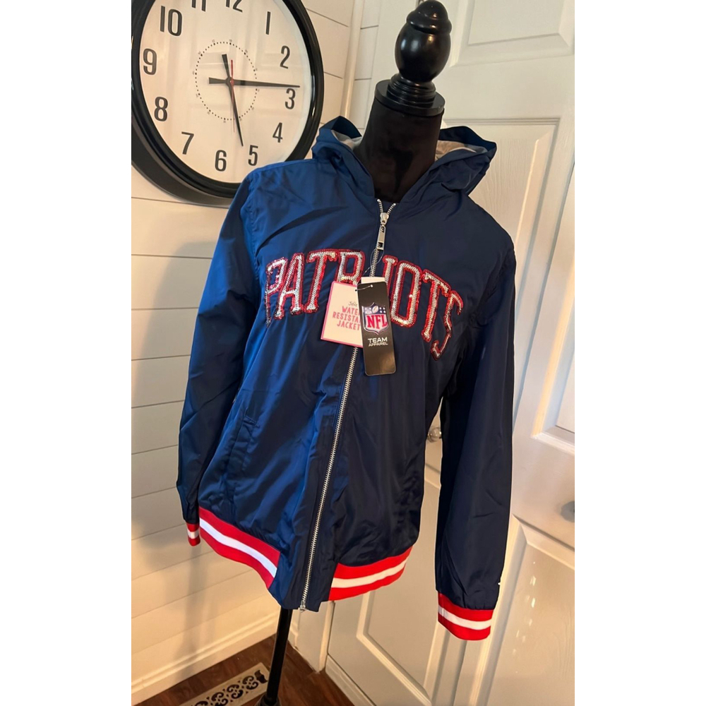 New Patriots Sequin Waterproof Hooded Bomber Jacket
